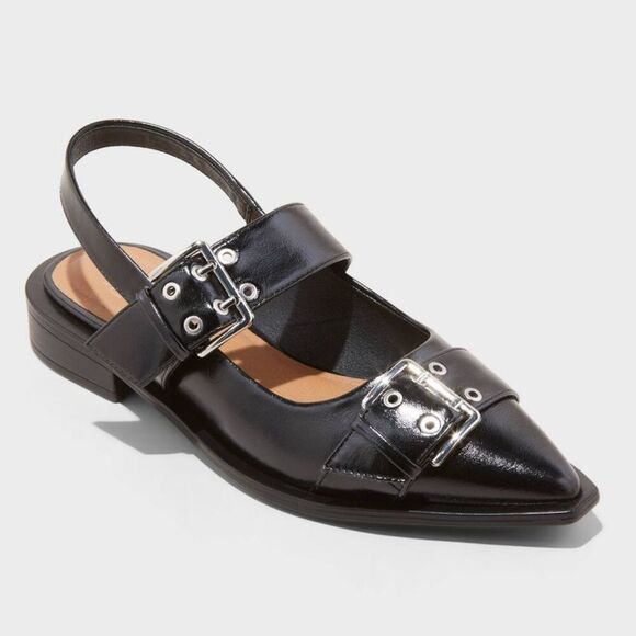 Open Box - Wild Fable - Women's Peyton Double Buckle Slingback Flats with  Black - Picture 1 of 3